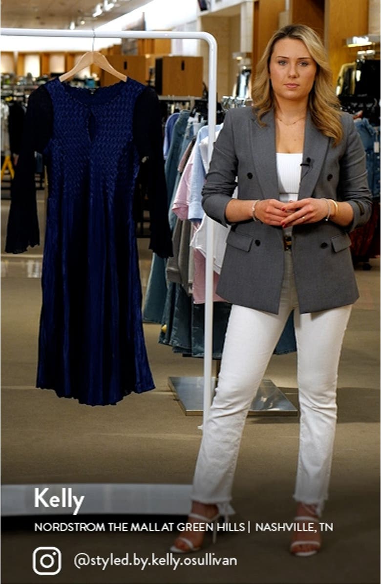 Long Bell Sleeve Charmeuse & Chiffon Midi Dress, sales video thumbnail