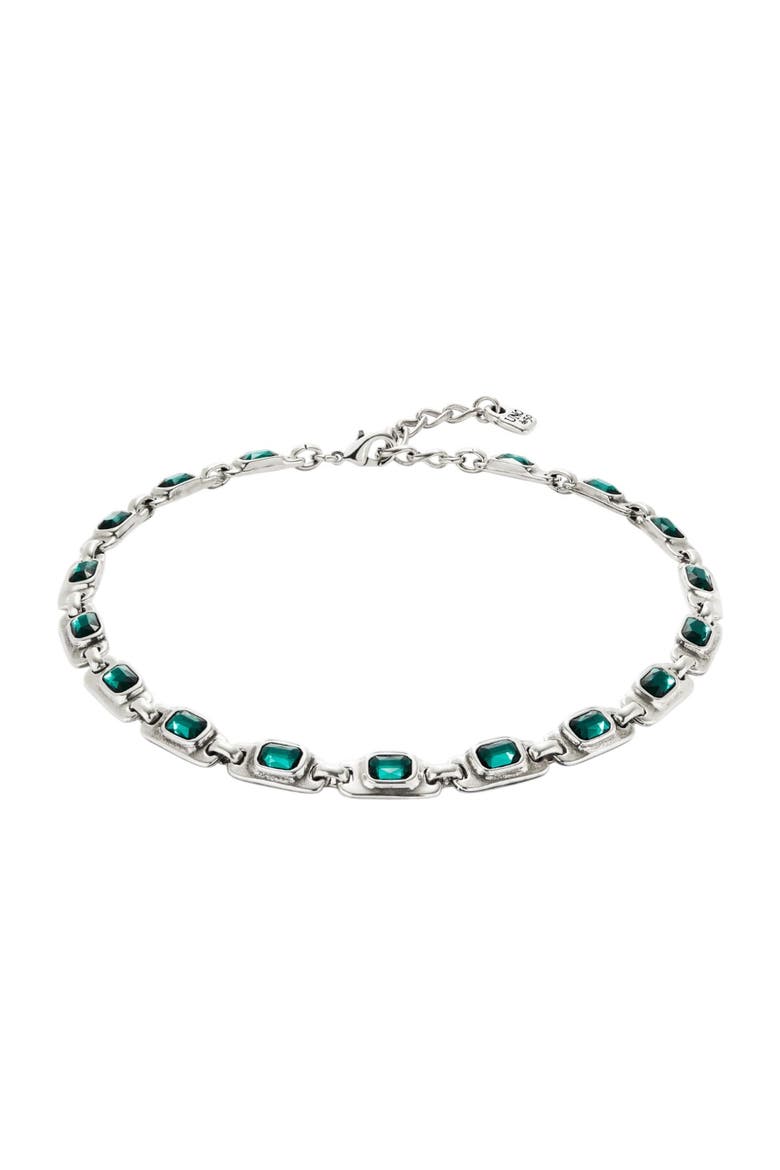 Sterling Silver-Plated Necklace with Green Crystals, Alternate, color, Silver