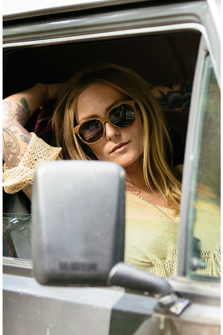 'Madison' 54mm Polarized Round Wood Sunglasses, Alternate, color, ZEBRA WOOD/ GREY POLAR