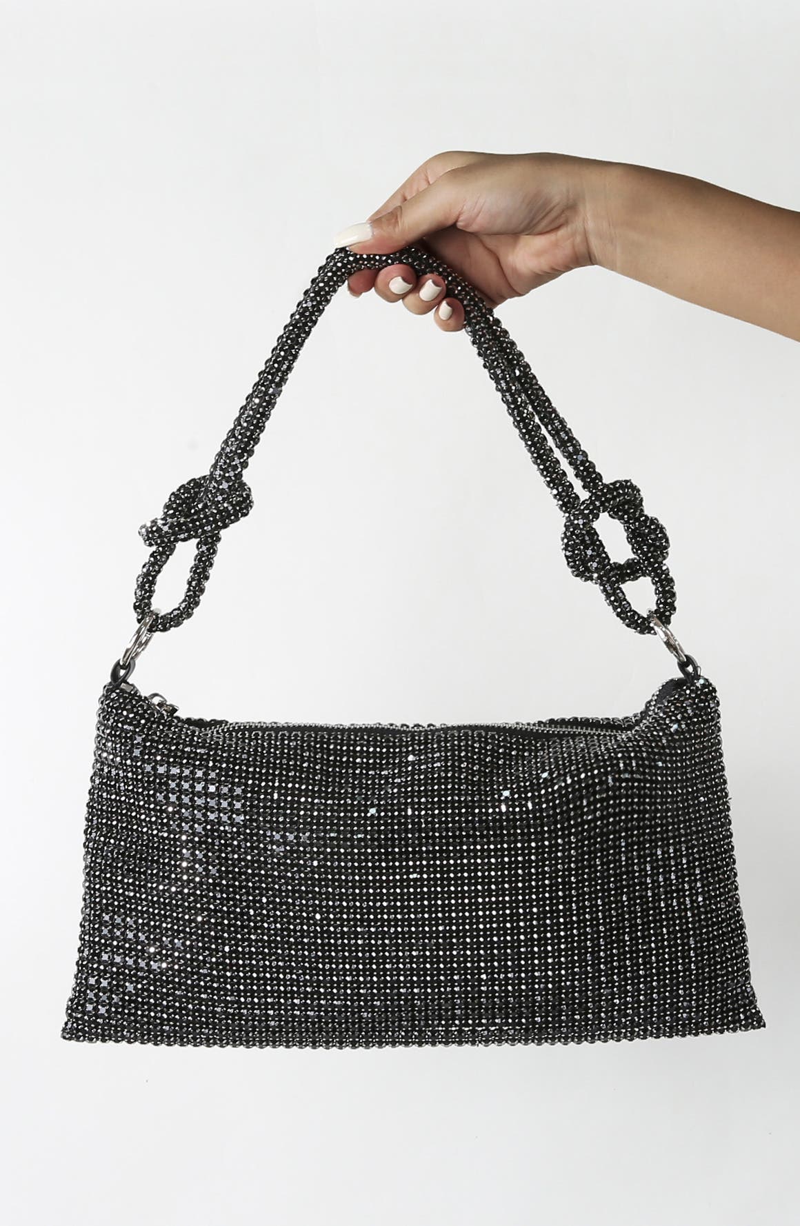 BERNESS Rhinestone Top Zip Shoulder Bag, Alternate, color, Black