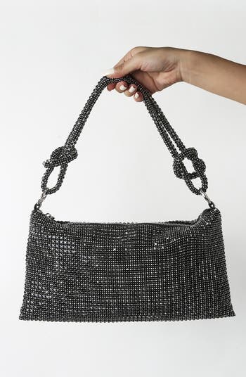 Rhinestone Top Zip Shoulder Bag