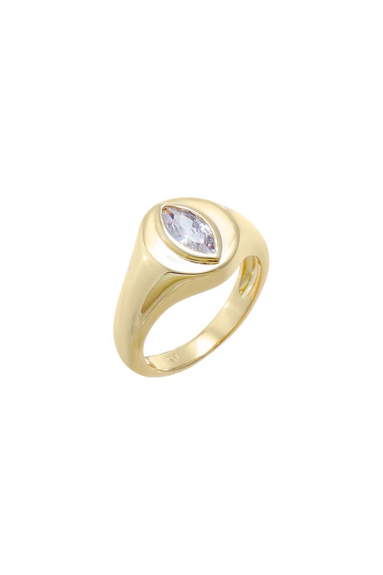 CZ Marquise Signet Pinky Ring, Main, color, Gold