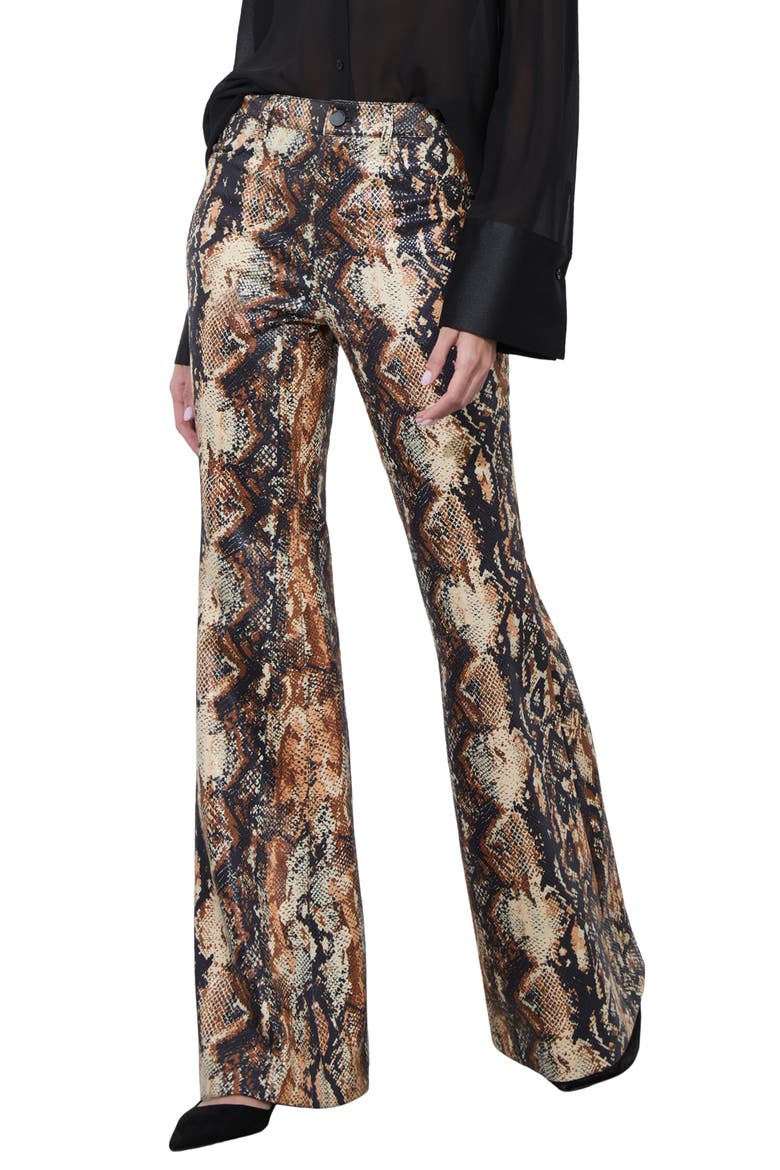 Cristena Snake Print Faux Leather Flare Pants, Alternate, color, CAMEL/ BLACK SNAKE
