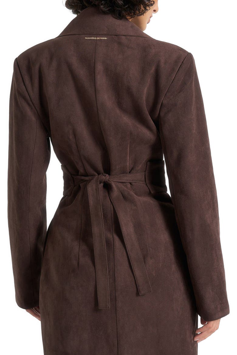 Esma Suede Asymmetric Coat with Cinch Belt, Alternate, color, Brown