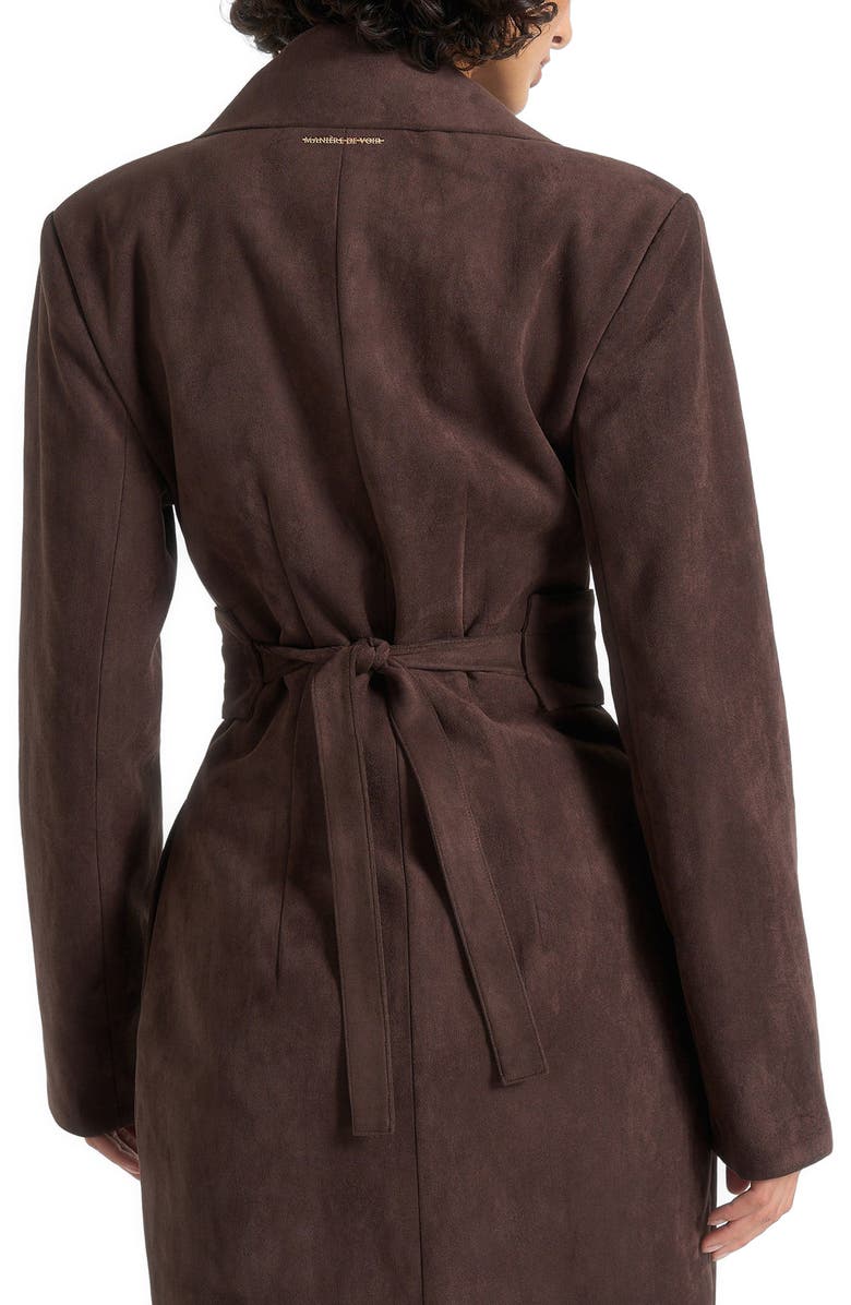 Manière De Voir Esma Suede Asymmetric Coat with Cinch Belt, Alternate, color, Brown