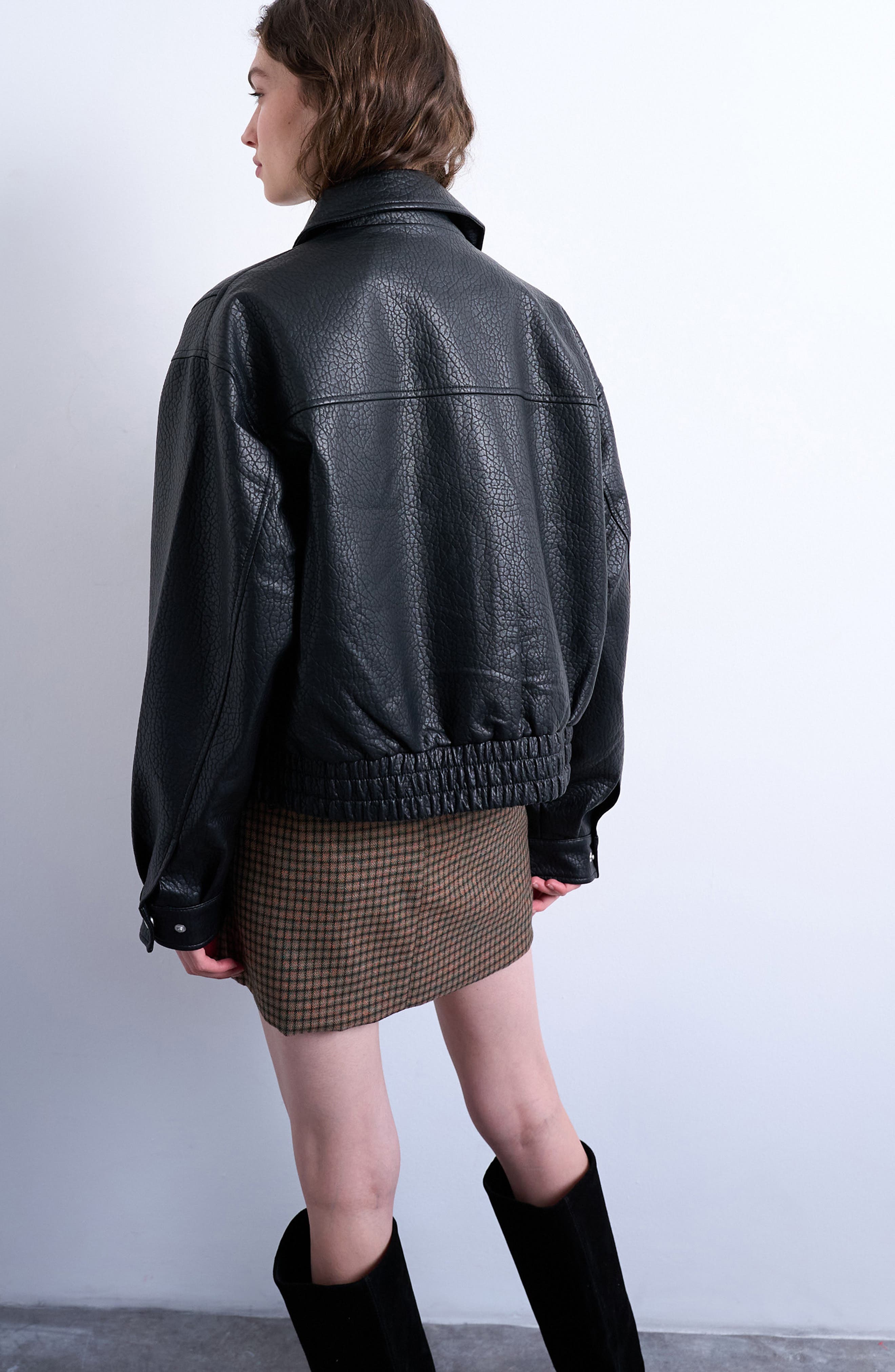Boxy Faux Leather Bomber Jacket - image 2