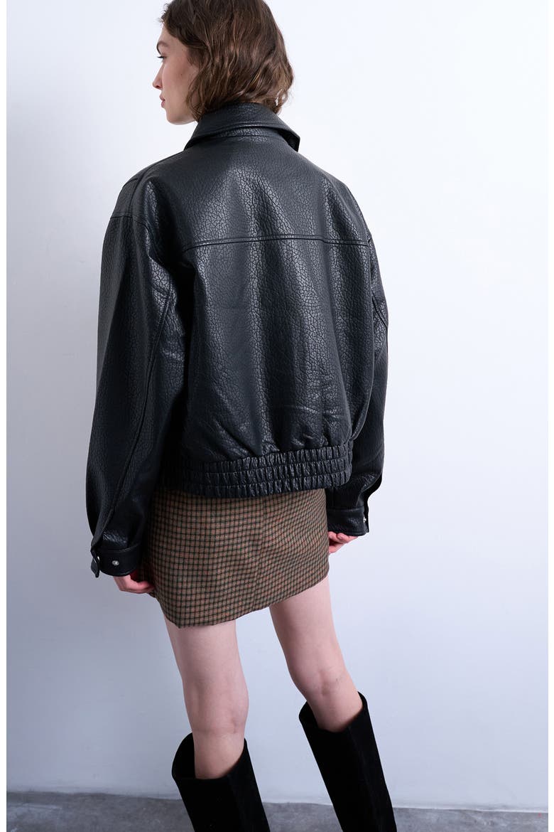 Boxy Faux Leather Bomber Jacket, Alternate, color, BLACK