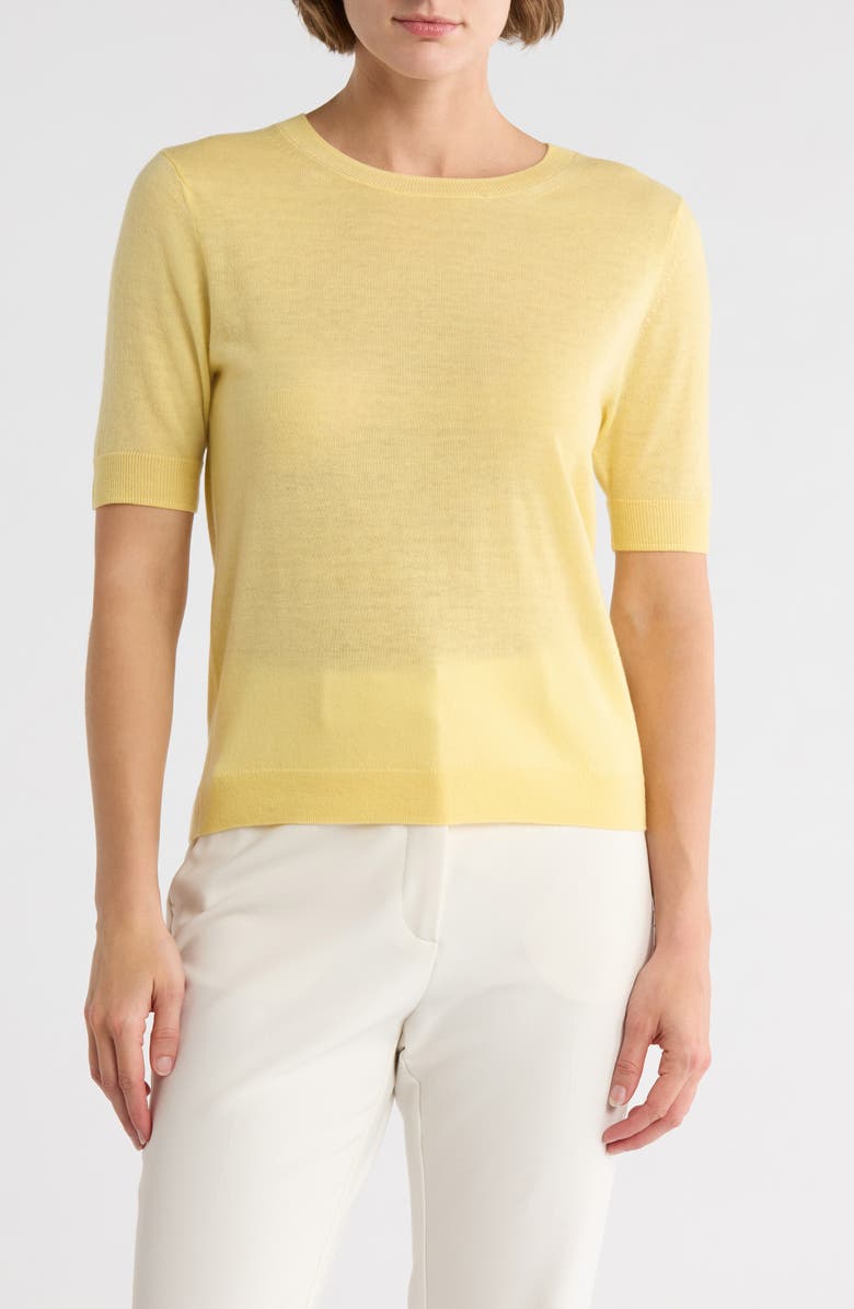 JASON WU Short Sleeve Wool Blend Sweater, Main, color, Pale Yellow
