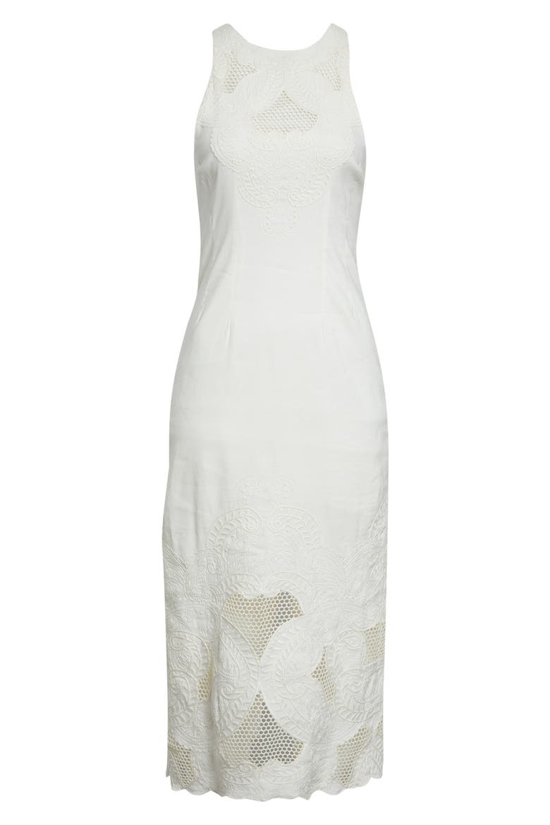 Upten Embroidered Open Stitch Sleeveless Midi Dress, Alternate, color, DOVE
