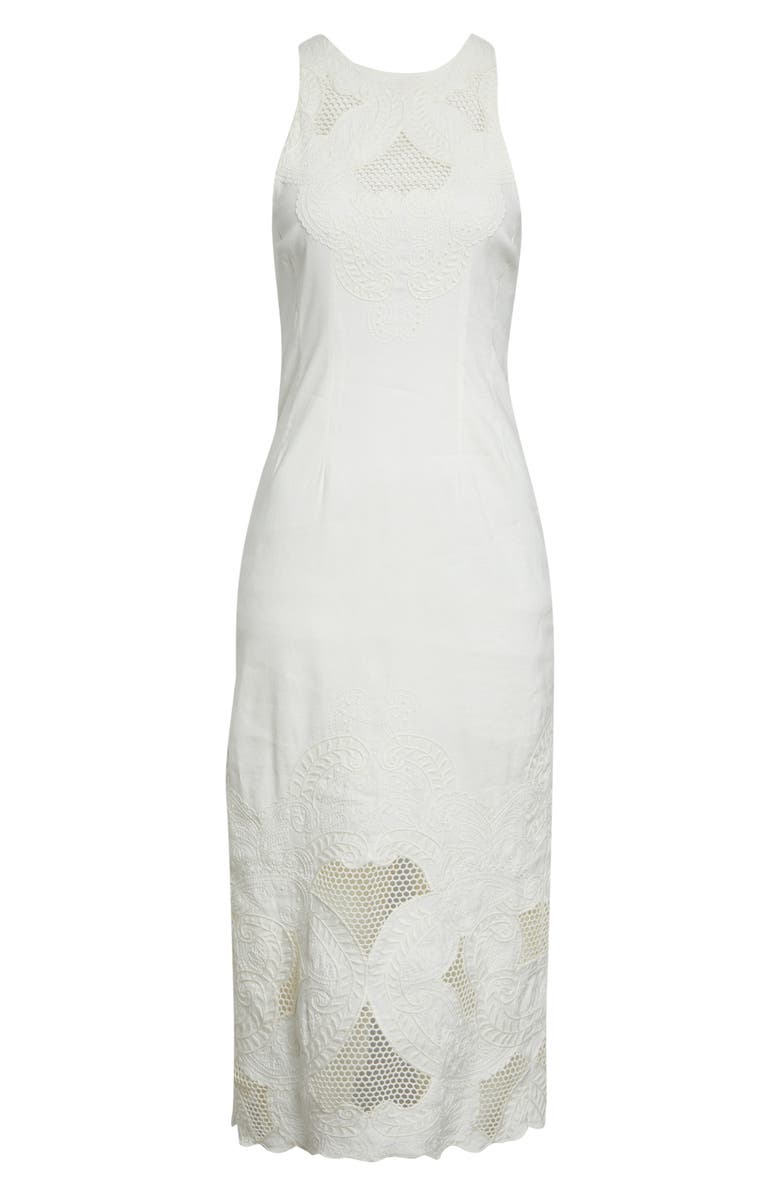 Veronica Beard Upten Embroidered Open Stitch Sleeveless Midi Dress, Alternate, color, Dove