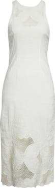 Veronica Beard Upten Embroidered Open Stitch Sleeveless Midi Dress