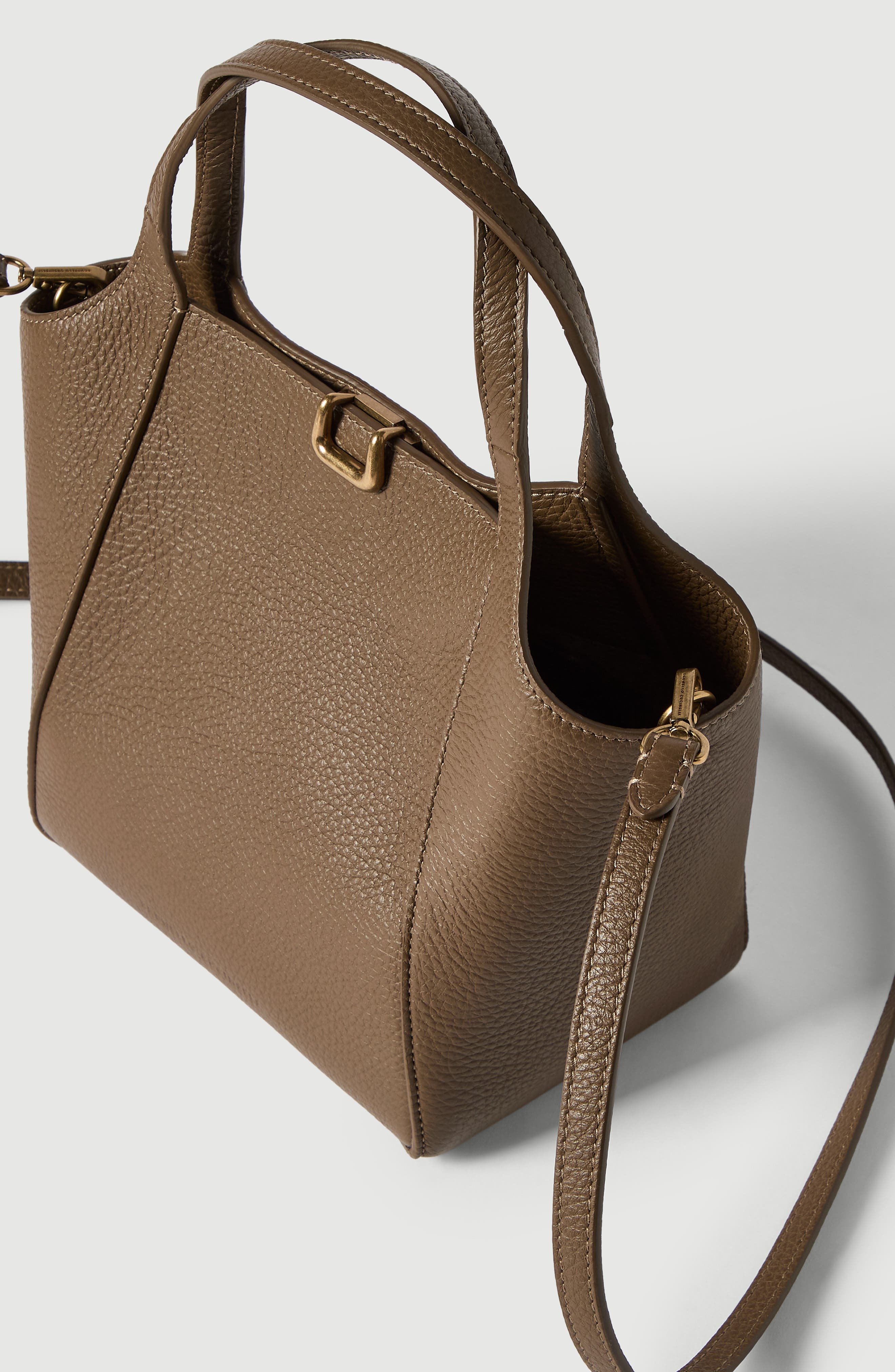 Sartorial small bucket bag in soft grained leather, Alternate, color, Mud