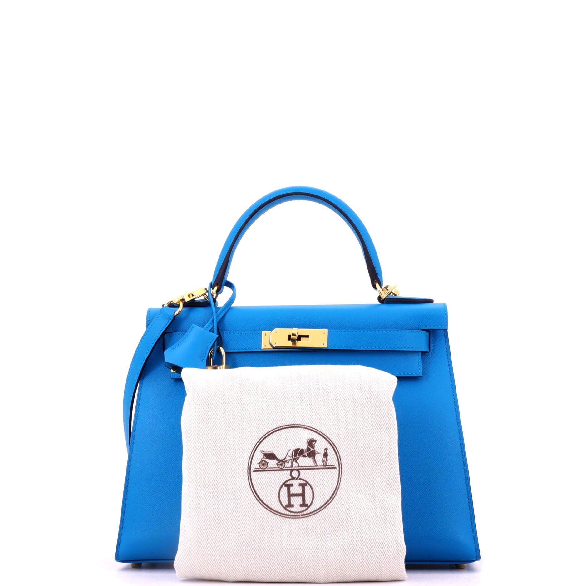 Pre-Owned Hermes Kelly Handbag Blue Madame with Gold Hardware 28, Alternate, color, Bleu Frida