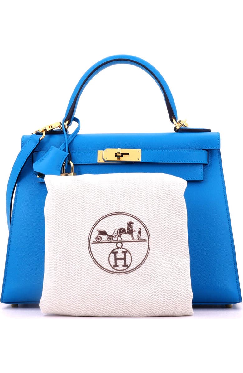 Pre-Owned Hermes Kelly Handbag Blue Madame with Gold Hardware 28, Alternate, color, Bleu Frida