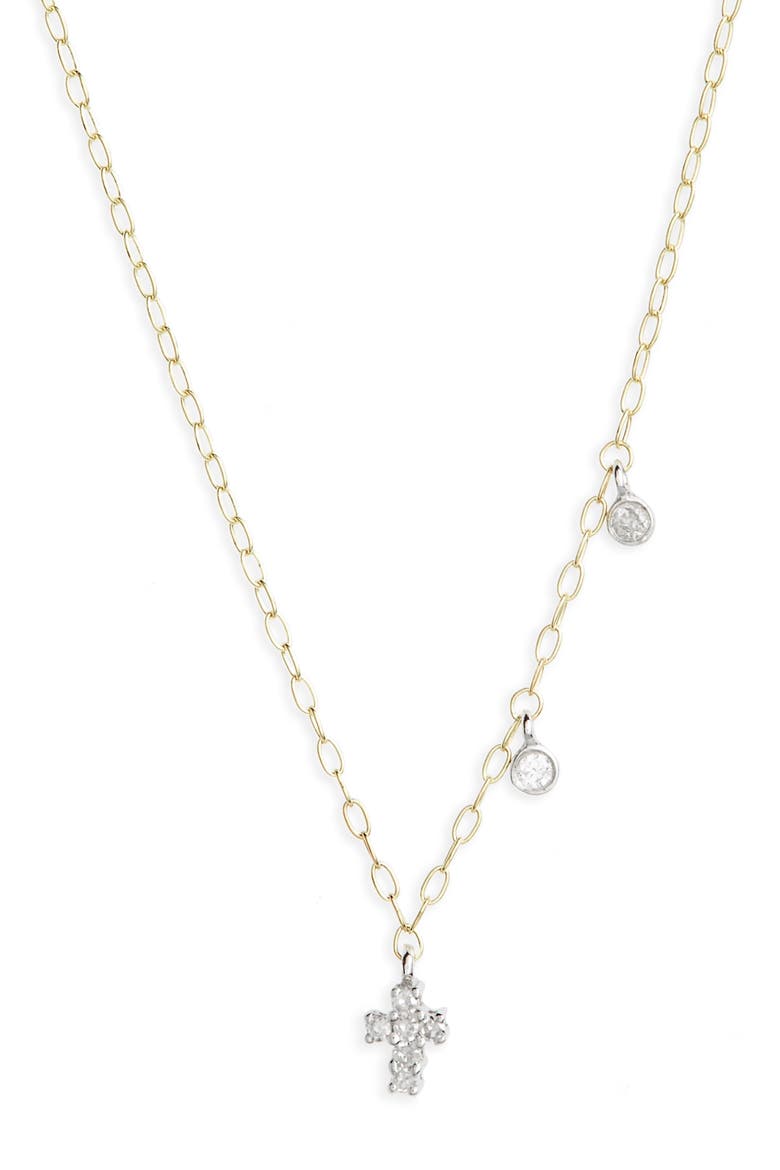Diamond Cross Pendant Necklace, Main, color, YELLOW GOLD