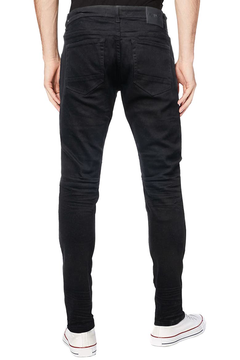 Raw X Distressed Moto Slim Jeans, Alternate, color, JET BLACK
