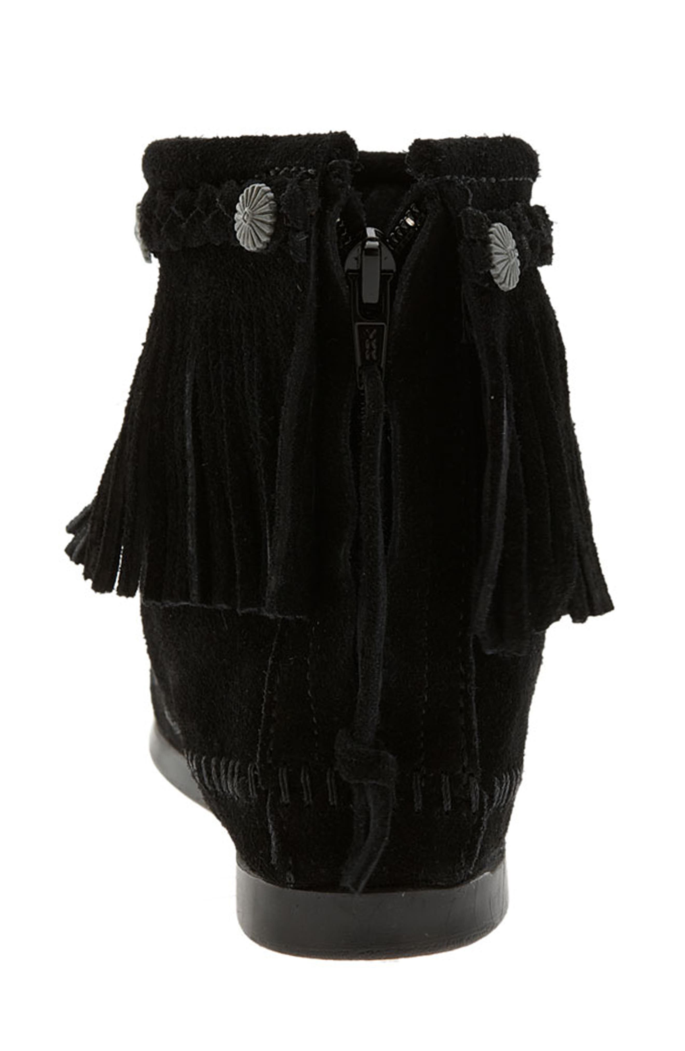 Minnetonka Fringe Bootie, Alternate, color, Black