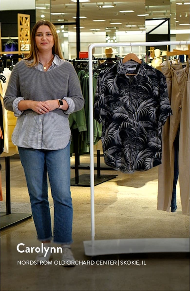 Made for Shade Leaf Print Silk Short Sleeve Button-Up Shirt, sales video thumbnail