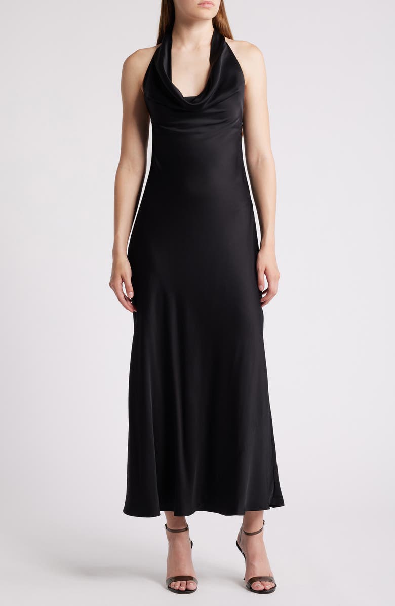 French Connection Ennis Satin Halter Midi Dress, Main, color, 