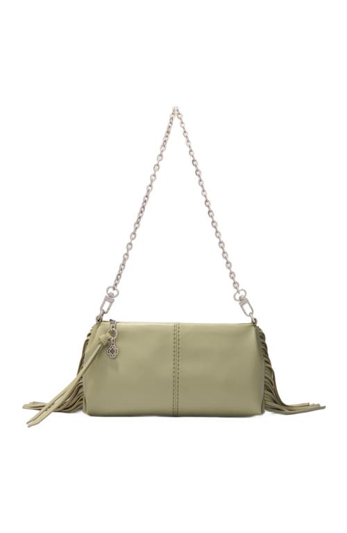 Maje Miss M Plain Leather Clutch Bag In Almond Green