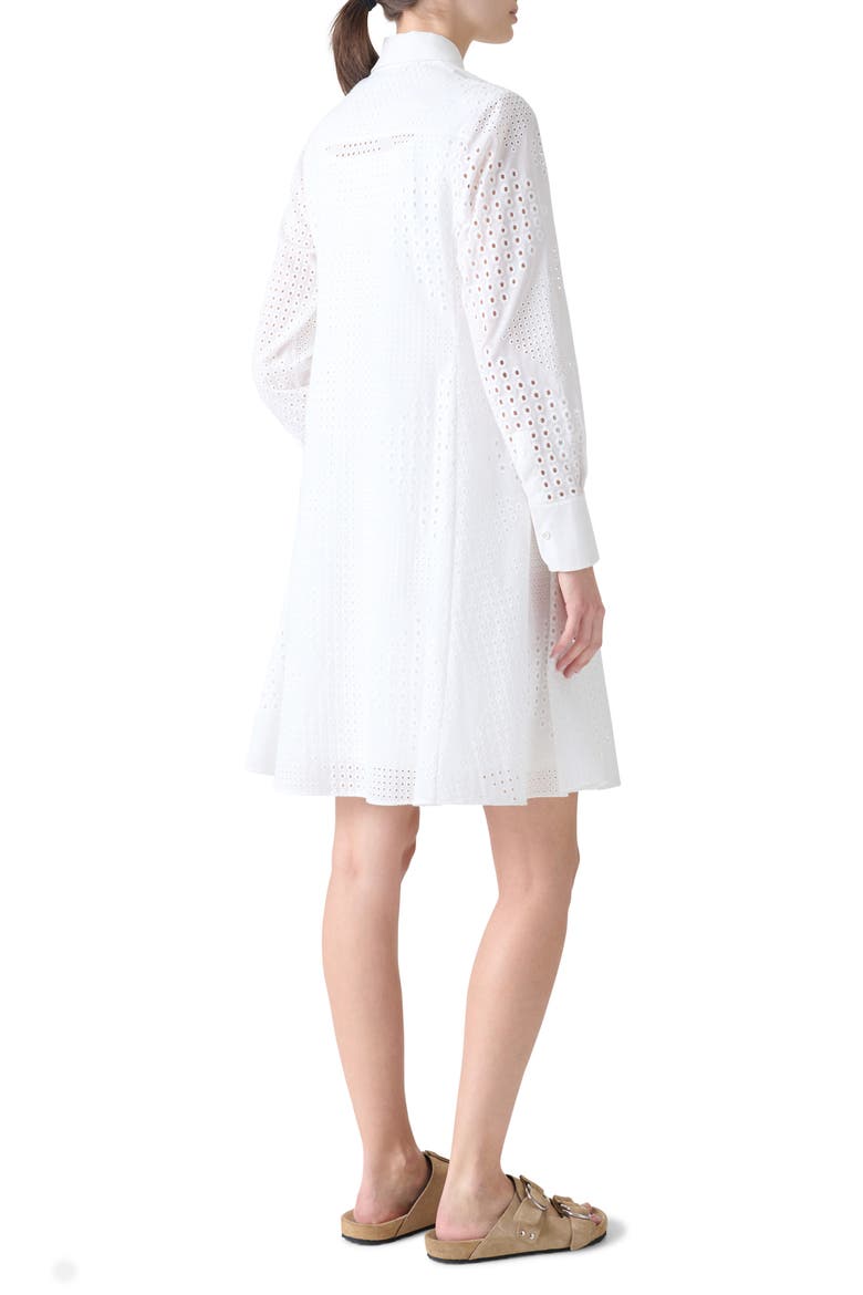 Diamond Eyelet Long Sleeve Cotton Poplin Shirtdress, Alternate, color, CREAM