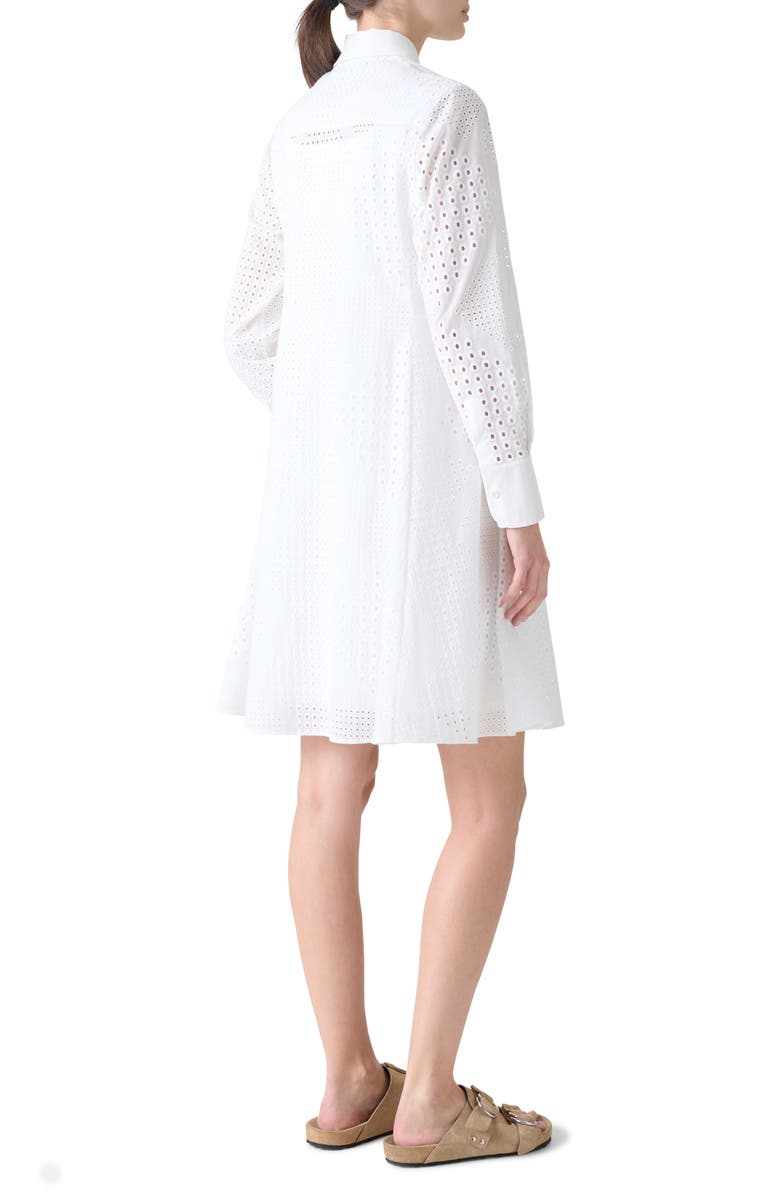 Akris punto Diamond Eyelet Long Sleeve Cotton Poplin Shirtdress, Alternate, color, Cream