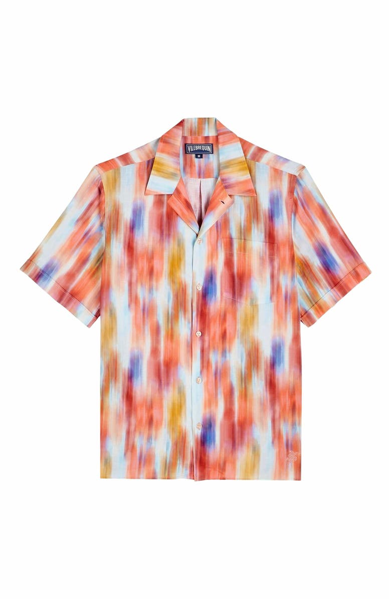 Vilebrequin Men's Bowling Linen Ikat Flowers Shirt, Main, color,