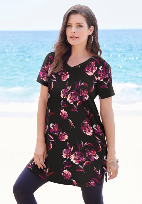 Plus Size Ultimate Cotton V-Neck Short Sleeve Tunic