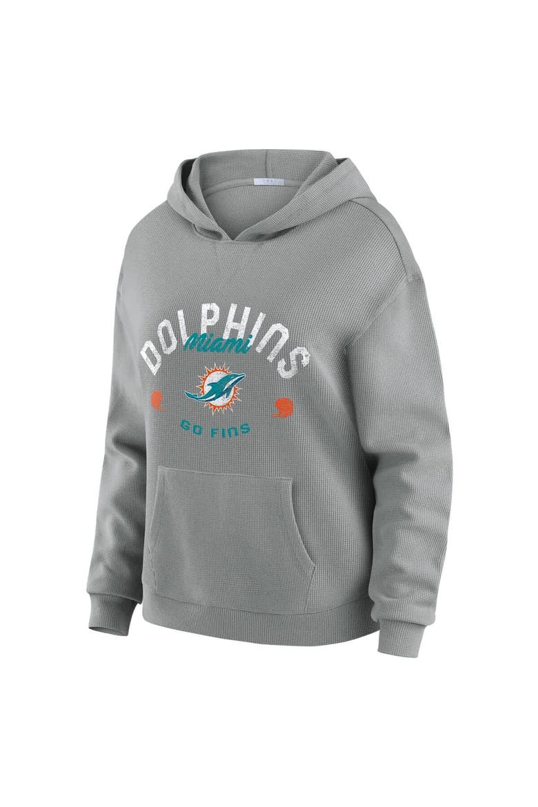 Women's WEAR by Erin Andrews Gray Miami Dolphins Waffle-Knit Long Sleeve Hooded Shirt & Pants Lounge Set, Alternate, color, Gray