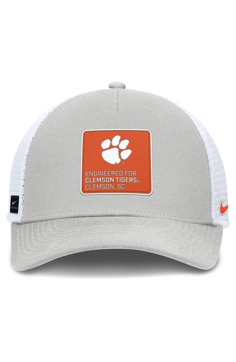 Nike Men's Nike  Gray/White Clemson Tigers 2025 On-Field Rise Engineered Trucker Adjustable Hat, Alternate, color, 