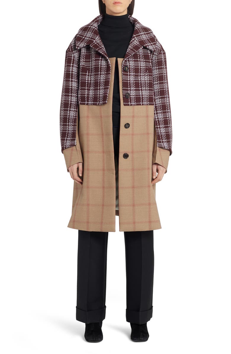 Marni Mixed Media Check Wool Coat, Alternate, color,