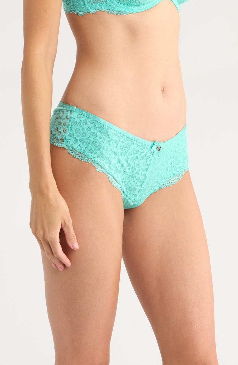 Hunkemöller Marine Lace & Mesh Brazilian Panties, Alternate, color, Pool Blue