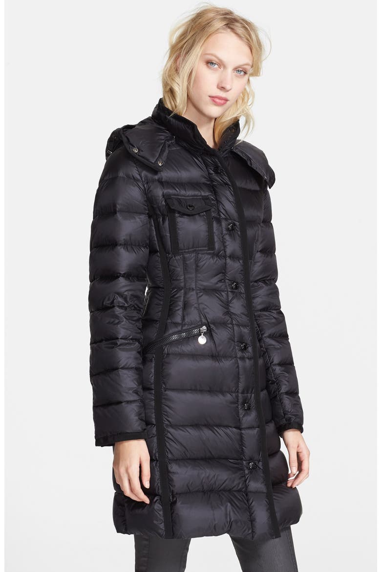 'Hermine' Grosgrain Trim Down Coat, Main, color, BLACK