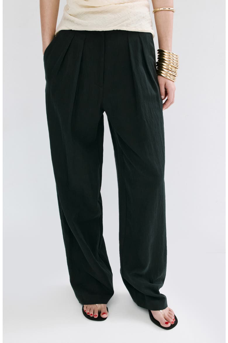 Pleated Straight Leg Pants, Main, color, BLACK