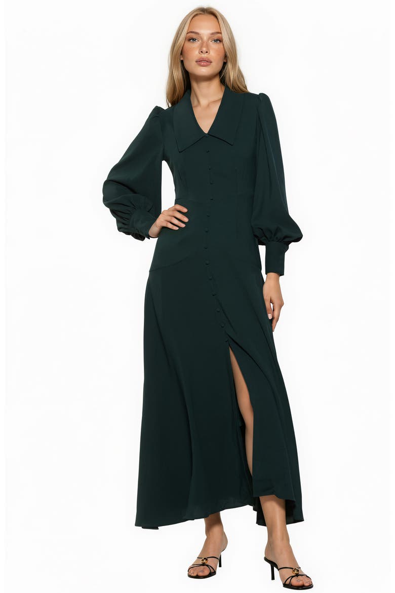 Kate Collared Long Sleeve Maxi Dress, Alternate, color, EMERALD