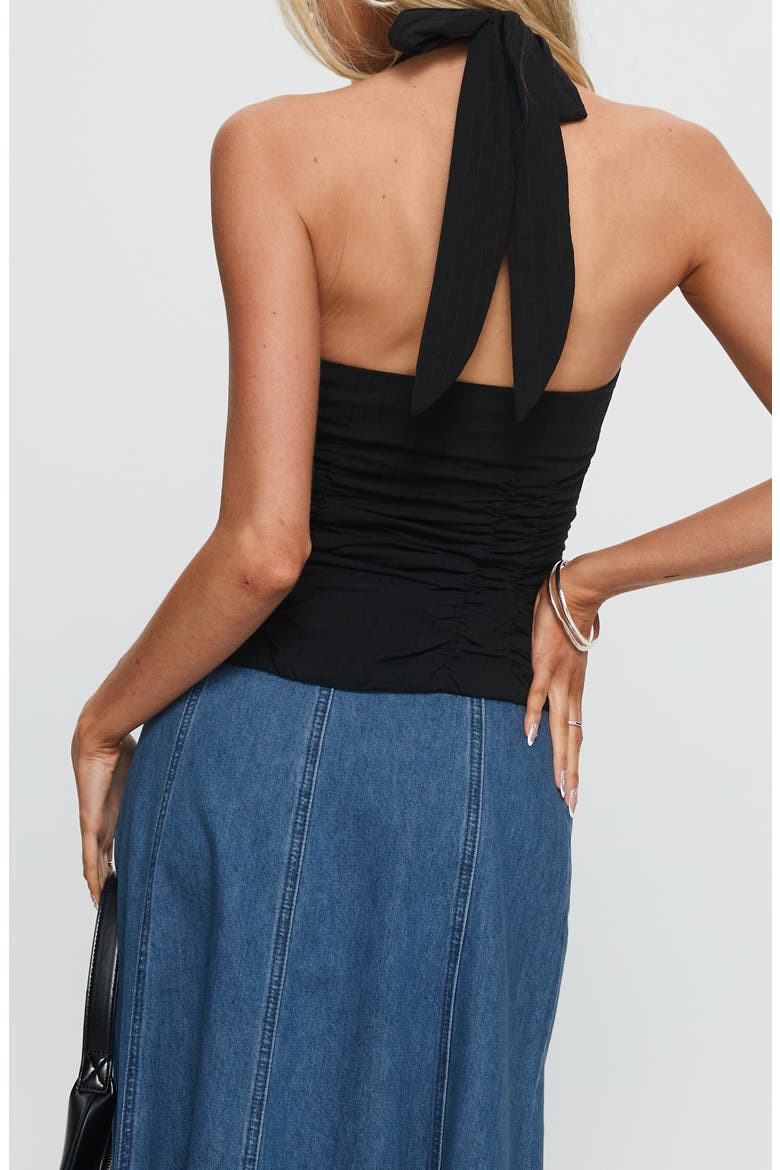 Nataliya Ruched Recycled Cotton Halter Top, Alternate, color, BLACK