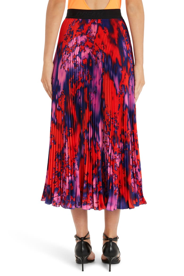 Tie Dye Pleated Midi Skirt, Alternate, color, RED