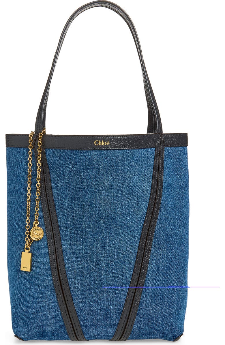 Chloé Denim Spin Tote, Main, color, Ashes Blue