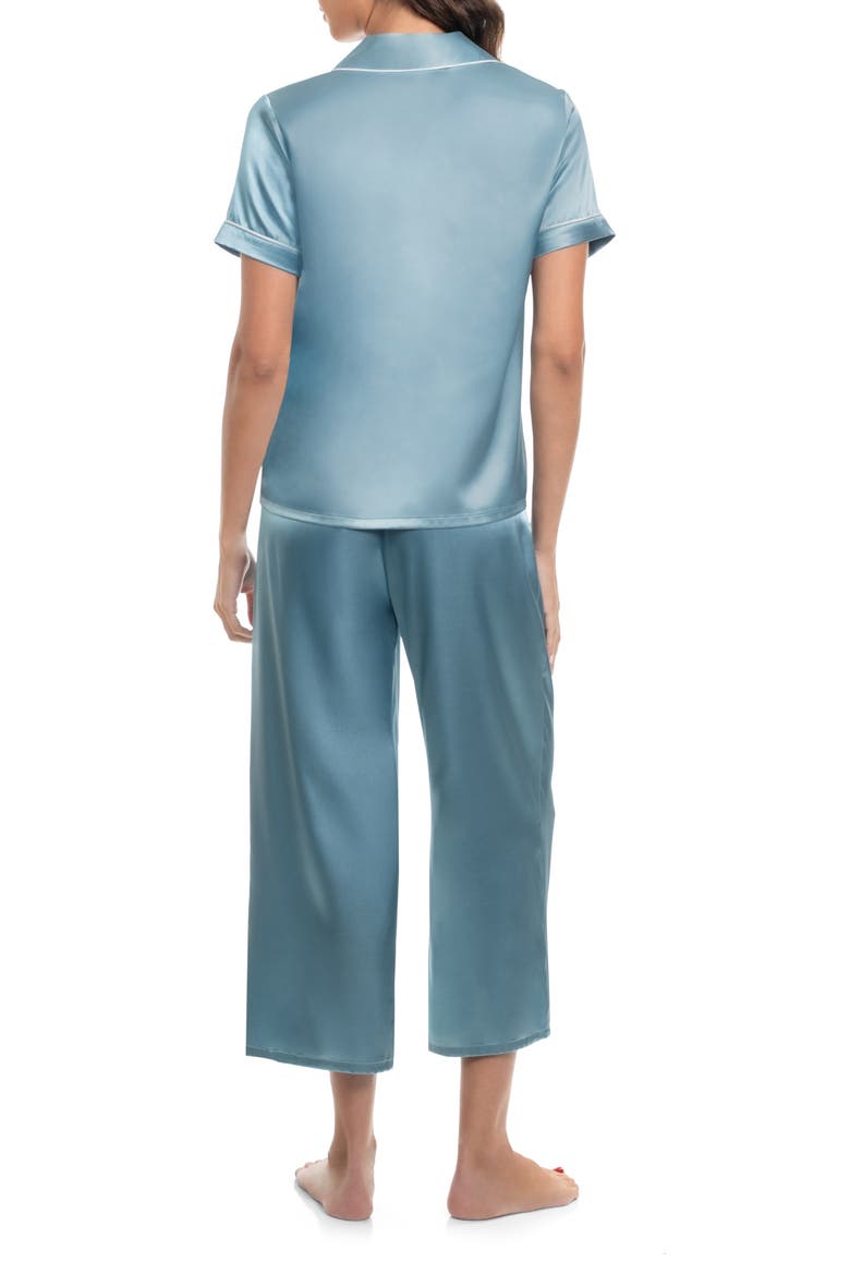 Loretta Short Sleeve Satin Pajamas, Alternate, color, CARRIBEAN
