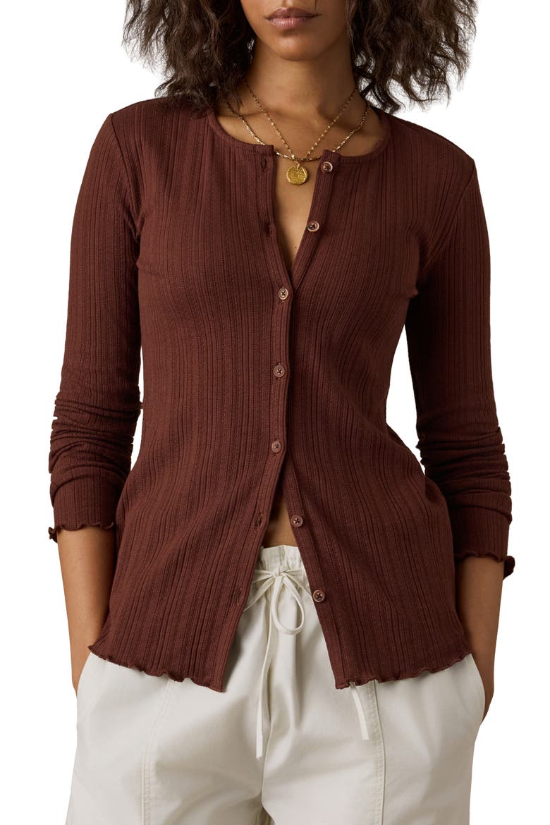 Paradise Organic Cotton Blend Pointelle Cardigan, Main, color, CHOCOLATE FONDANT