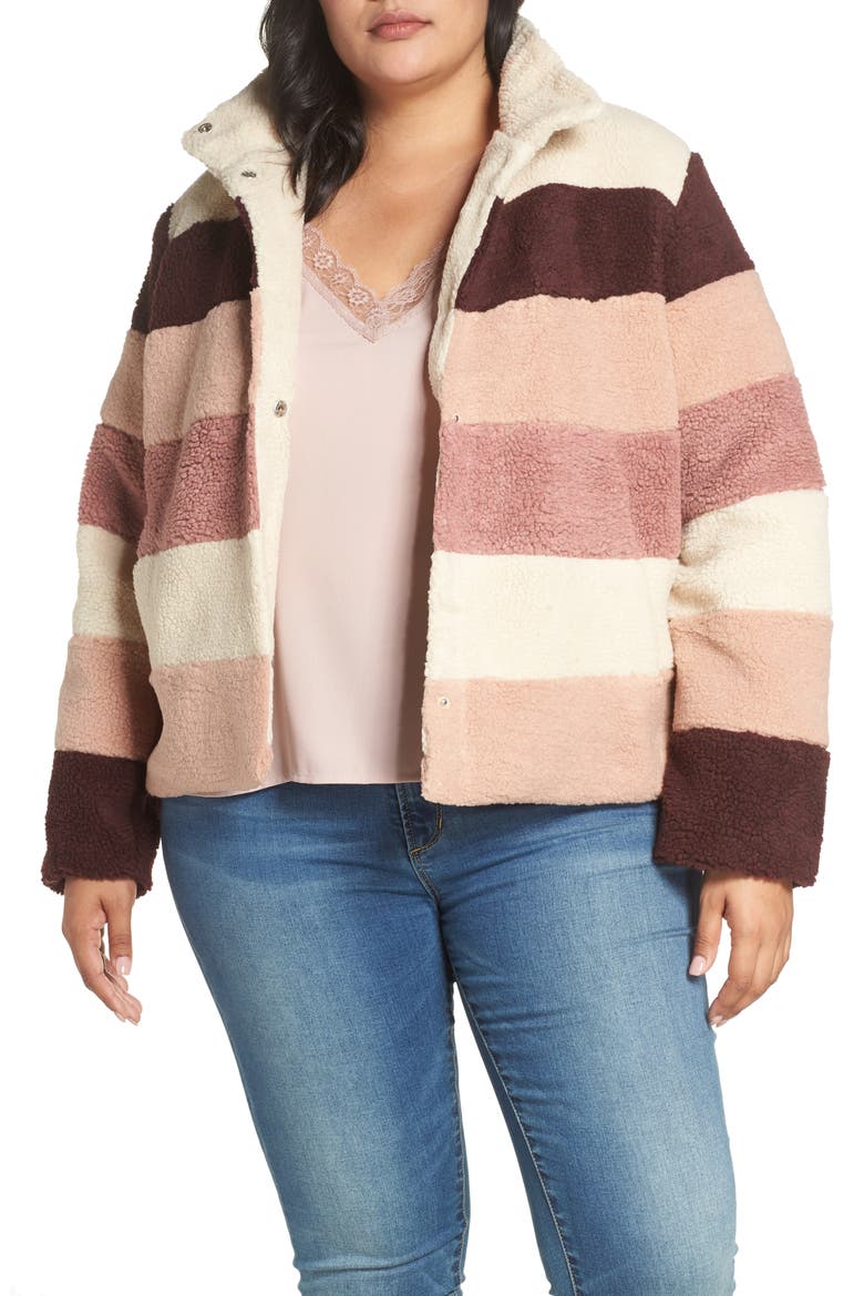 Stripe Faux Shearling Jacket, Main, color, IVORY EGRET MUTLI STRIPE
