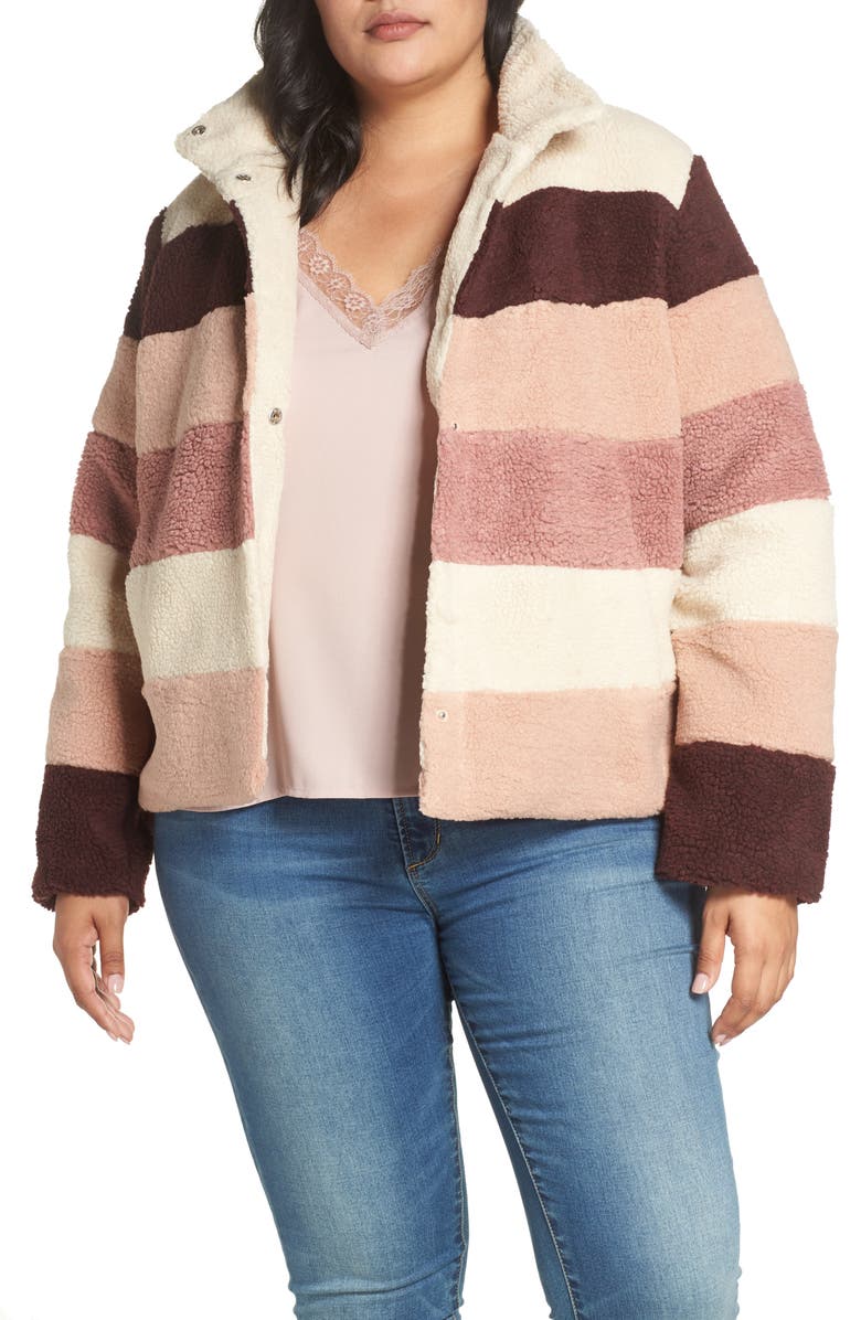 BP. Stripe Faux Shearling Jacket, Main, color, 