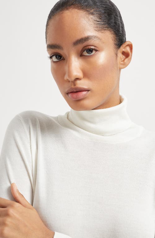 Brunello Cucinelli Women's Cashmere And Silk Lightweight Turtleneck Sweater In White