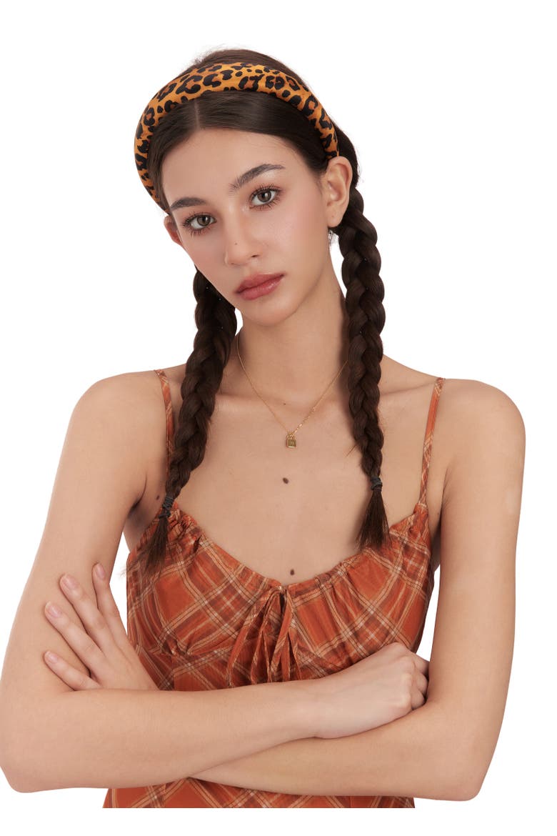 Leopard Silk Headband, Alternate, color, Brown