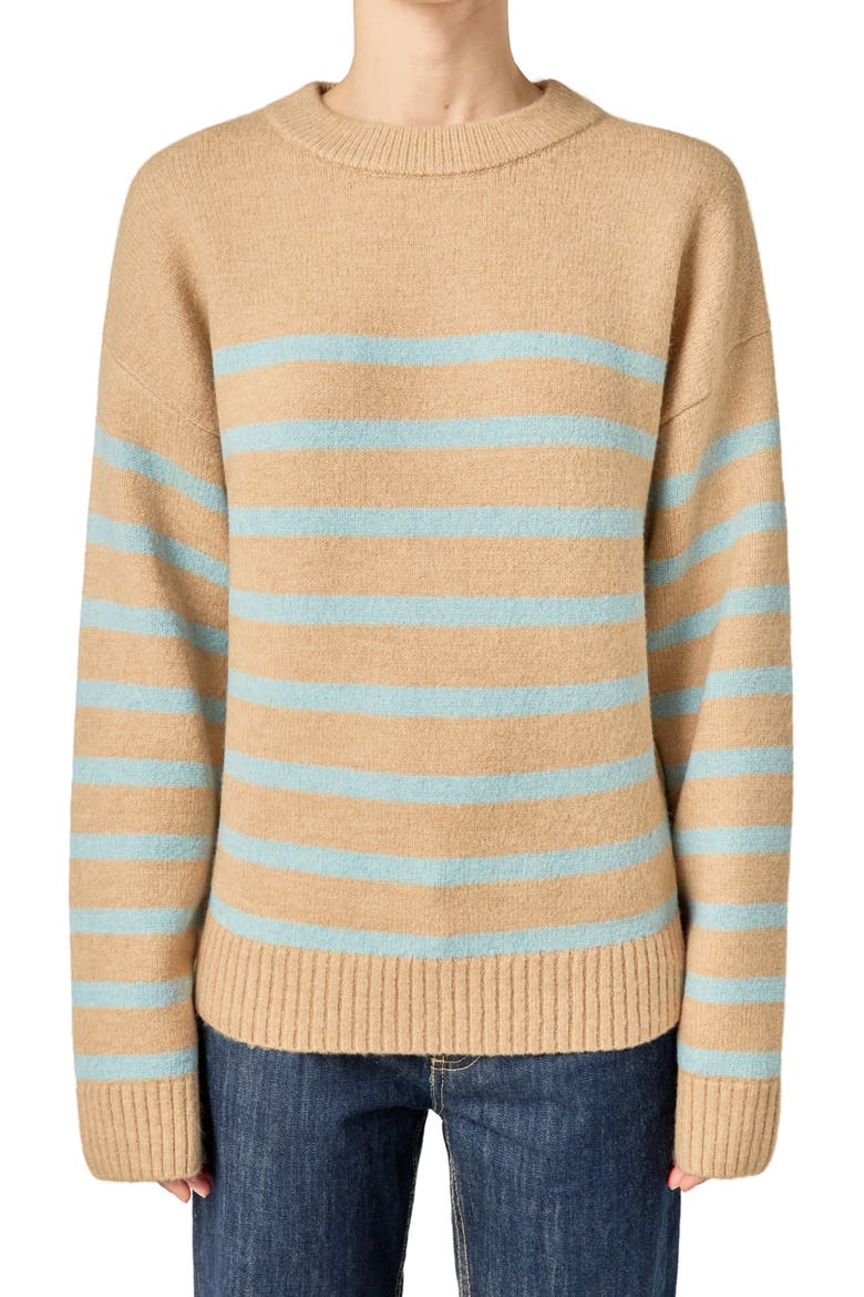 Stripe Crewneck Sweater, Alternate, color, TAN/ POWDER BLUE