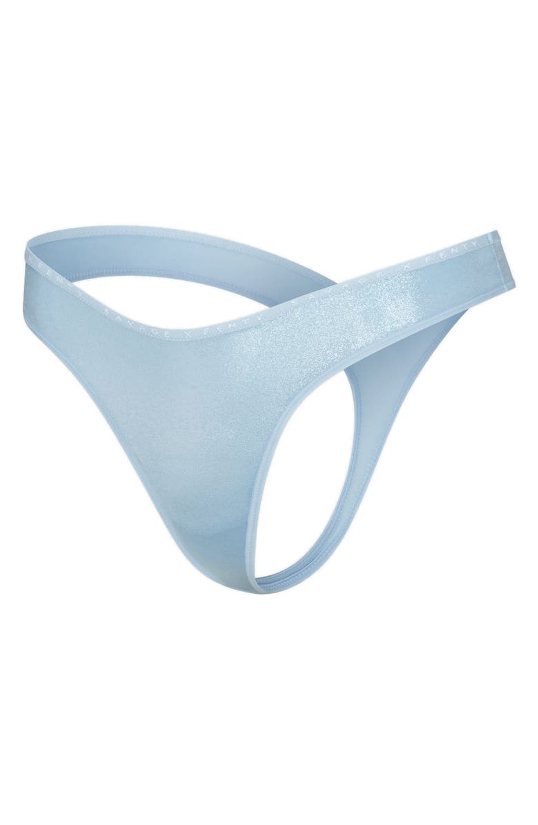 SAVAGE X FENTY Microfiber Metallic Thong Panty, Alternate, color, Moon Daisy Blue/ Ice Blue Foil