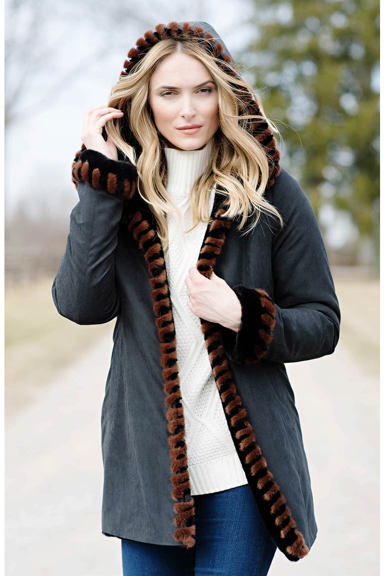 Faux Fur Trimmed Coat, Alternate, color, BLACK