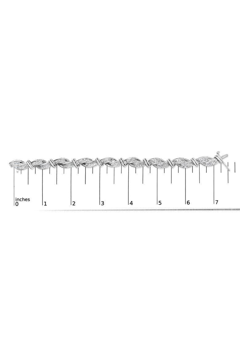14K White Gold 4.0 Cttw Invisble Set Princess-Cut Diamond Wave Style Link Bracelet, Alternate, color, White