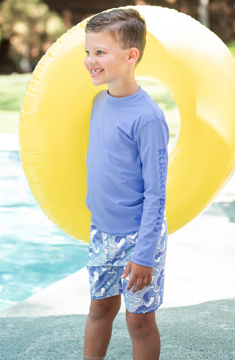 RuggedButts Ocean Long Sleeve Two-Piece Rashguard Swimsuit, Alternate, color, Periwinkle