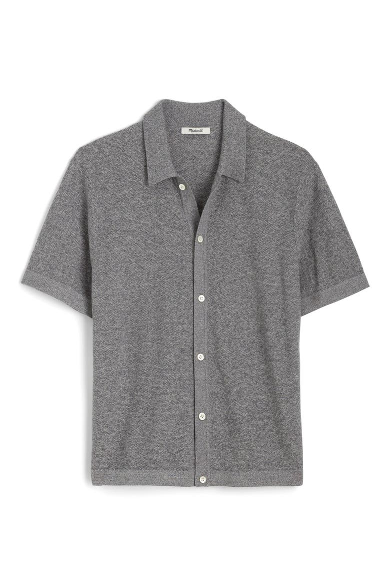 Marled Cotton Button-Up Sweater Polo, Alternate, color, GREY MARL